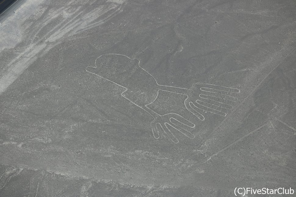遊覧飛行で何とか撮影したナスカの地上絵「手」