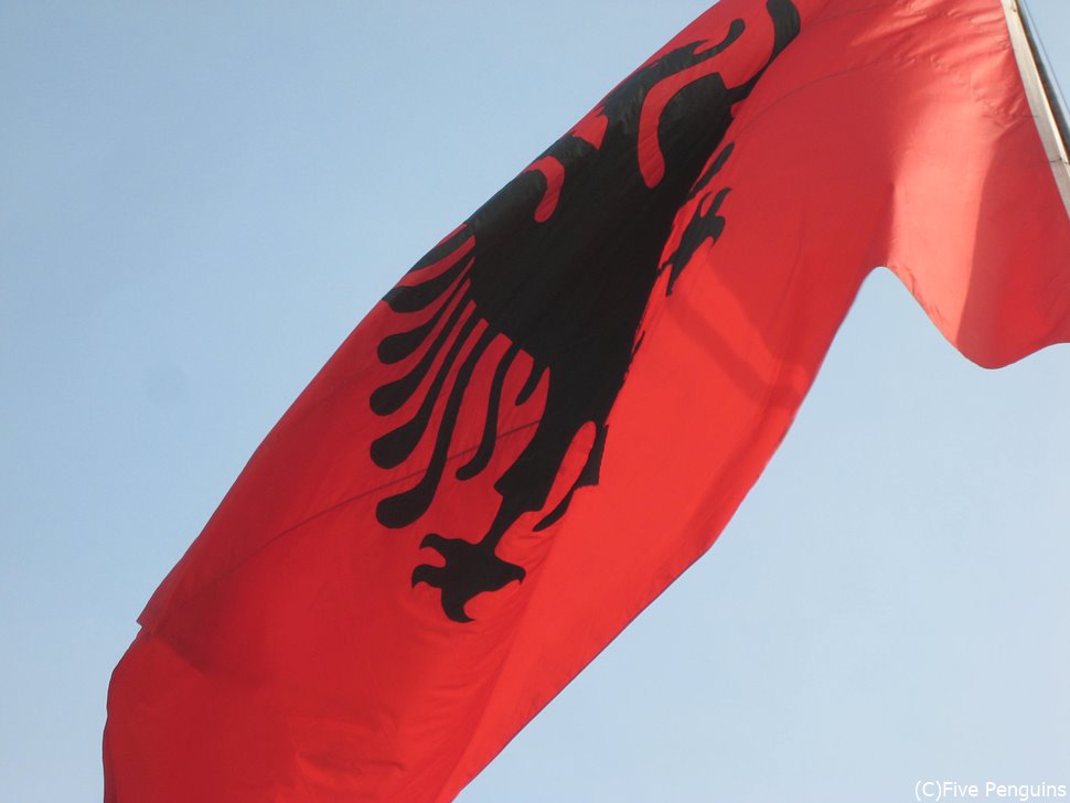 アルバニアの国旗には2つの頭を持つ鷲の勇ましい絵が描かれている