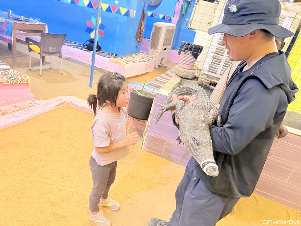 ヌビア村にて　守り神のワニにタッチ