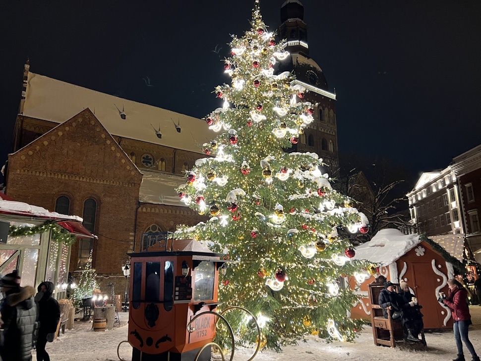 リガ旧市街ブラックヘッド会館とクリスマスツリー